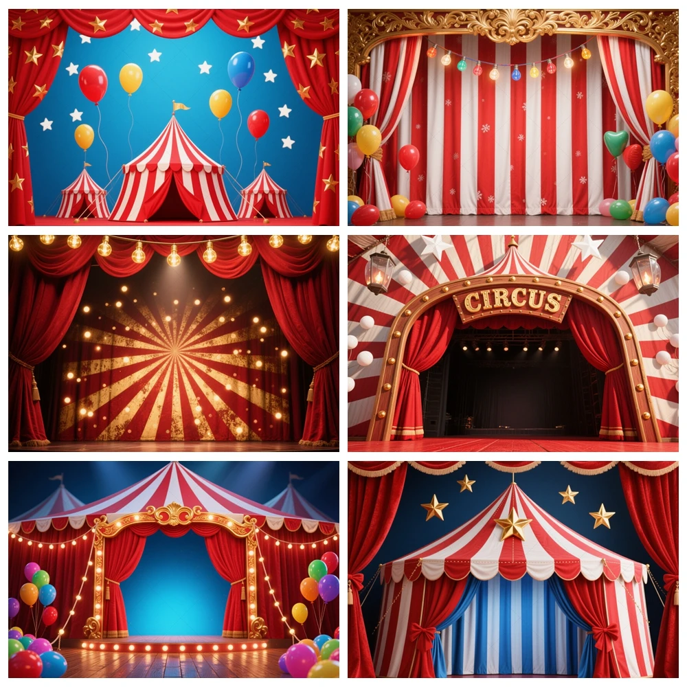 

Circus Red Tent Background Carnival Night Party Baby Shower Children Birthday Red Curtain Balloon Star Photography Backdrop