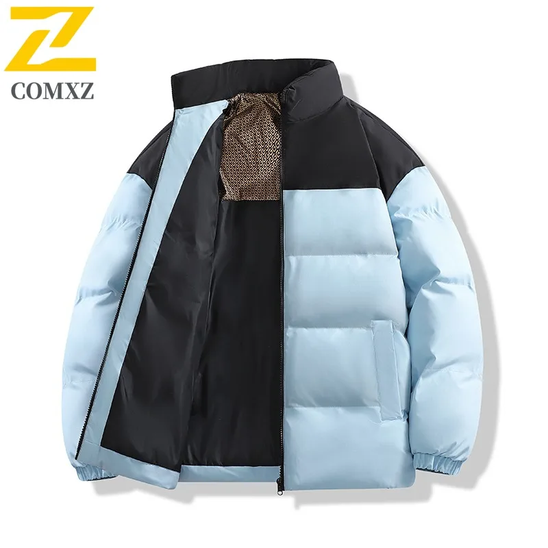 COMXZ الرجال الشتاء سترة الكلاسيكية الوقوف طوق جودة عالية فضفاض ثلجي السفر المشي وسادة مبطنة 2025 الشارع الشهير معطف الحشو