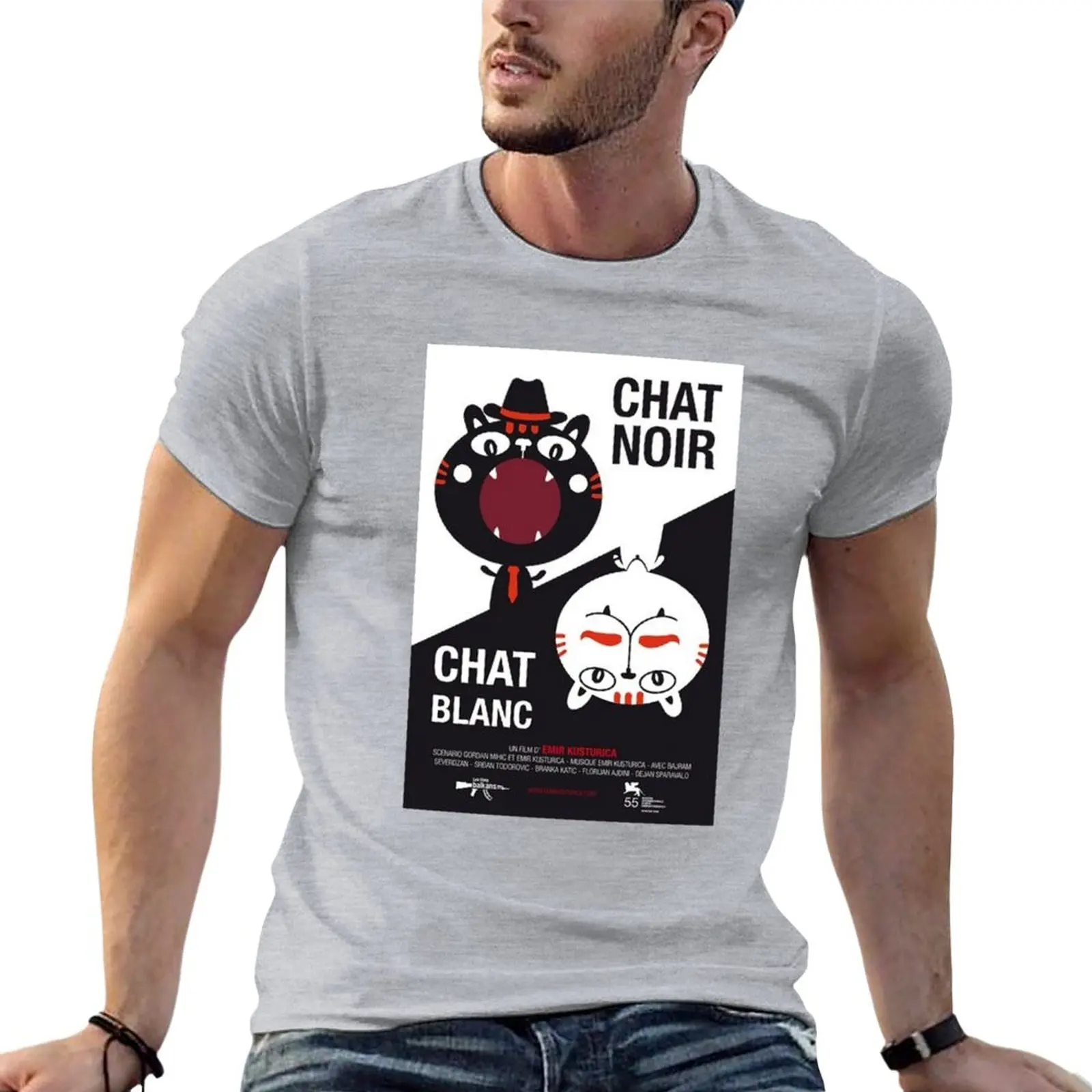 Chat Noir Chat Blanc by Emir Kusturica Wallpaper T-Shirt animal print shirt for boys men clothing