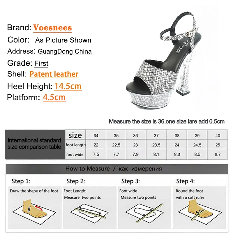 Glitter Silver Thick Heeled Women Shoes Fashion New Summer Sandals Ladies Transparent Platform Dress High Heels Pumps Plus Size