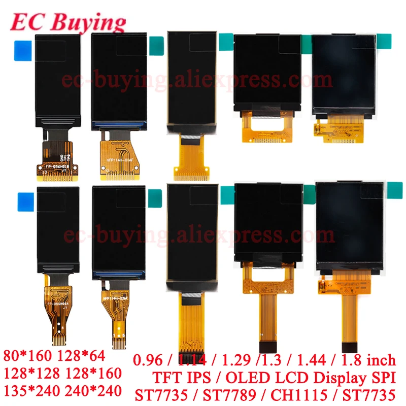 0.96'' 0.96 1.14 1.3 1.44 1.8 Inch HD IPS TFT Display LCD Screen 1.29'' OLED 128*128 135*240 80*160 ST7735 ST7789 CH1115 ST7735