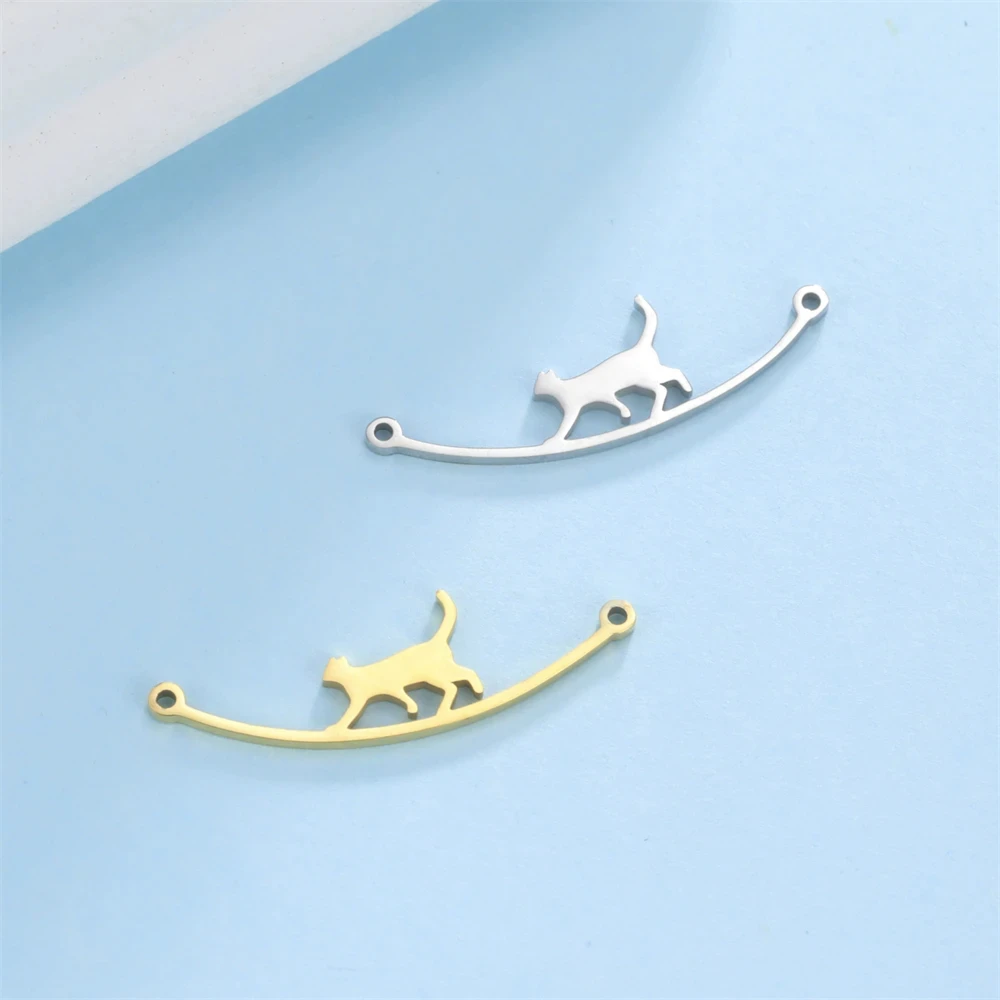 EUEAVAN 1pc Cute Walking Cat Pendant for Necklace Lovely Animal Kitten Stainless Steel Charm Pendants Jewelry Making Supplies