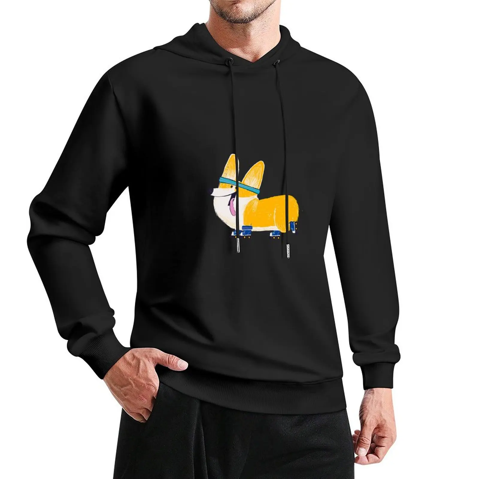 

Corgi on skates Pullover Hoodie autumn new products clothes for men men clothes autumn hoodie