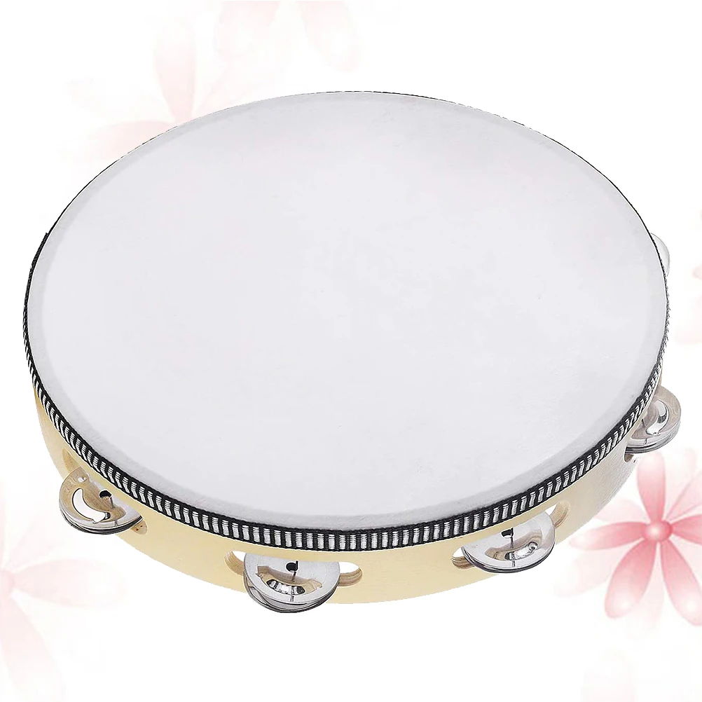 

10 Inch Sheepskin Tambourine with Metal Jingles Birch Shell Polyester Head Ergonomic Design for Ktv Live Class