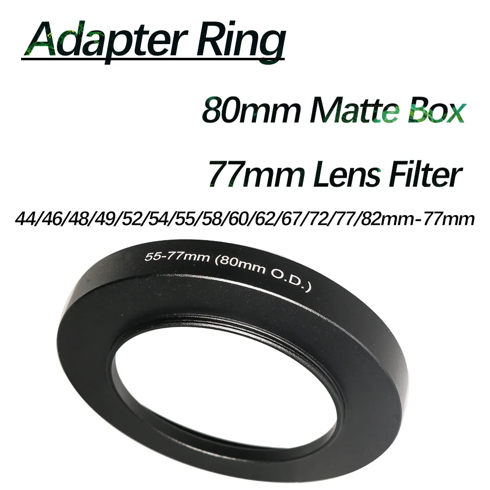 Matte Box Filter Adapter Step Up Front Ring 44/46/48/49/52/54/55/58/60/62/67/72/77/82mm-77mm (80mm O.D.)