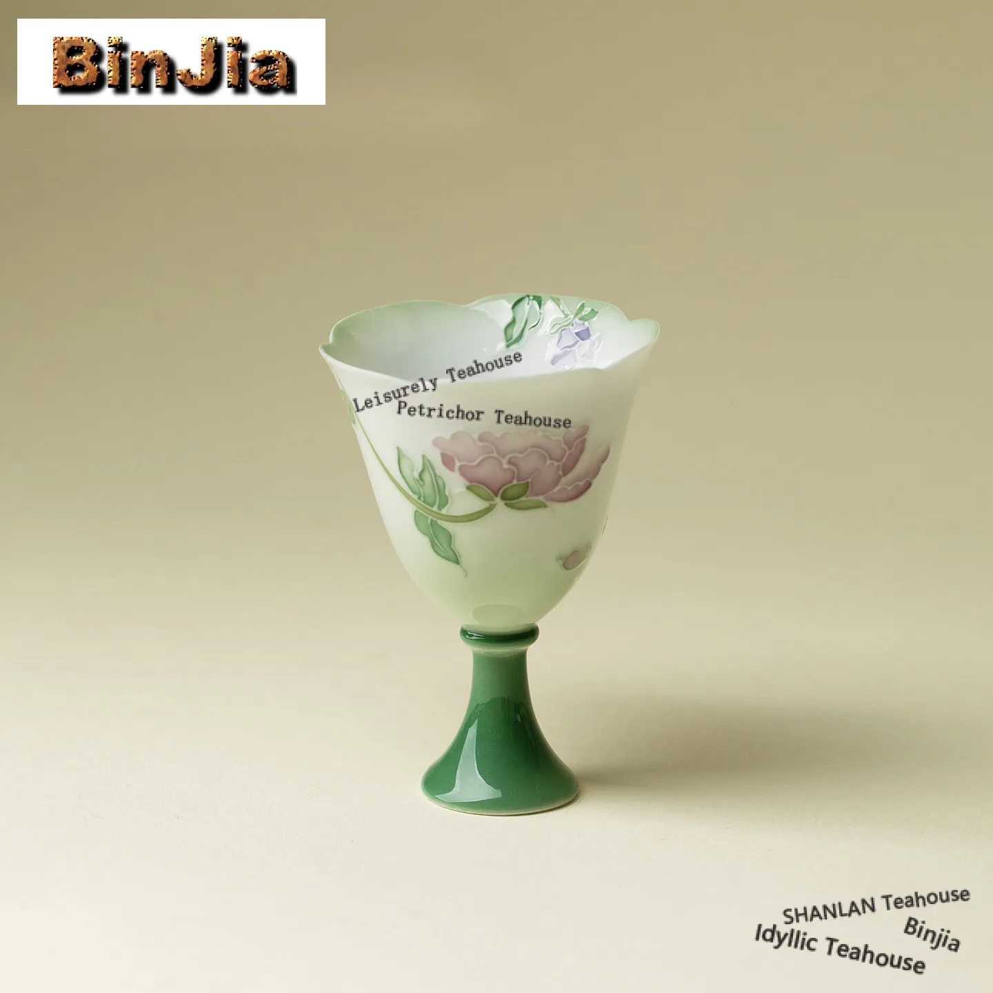 

35 мл ручная роспись цветок пиона рот чашка на высоких ножках бутик чайная чаша кувшин для дегустации чая персональная чашка чажан мастер чашки ремесло