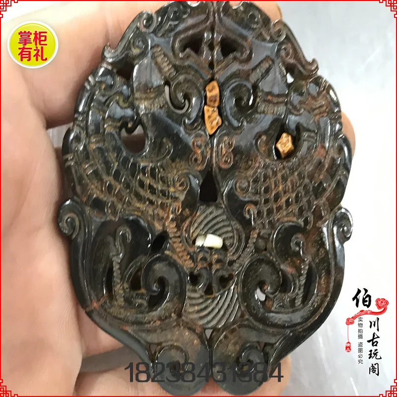 

Collection of jade, Xiuyu, old objects, pendants, handles, high jade battles, Han, Ming and Dynasty hollow double dragon brand