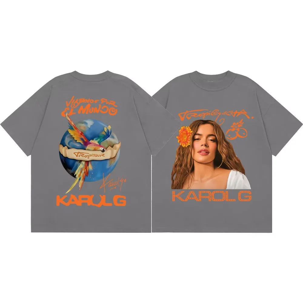 2026 New Unisex Loose Short Sleeve Tee, Karol G Tropicoqueta Tour Double Sided Graphic Design, Hip Hop Trend Casual Top