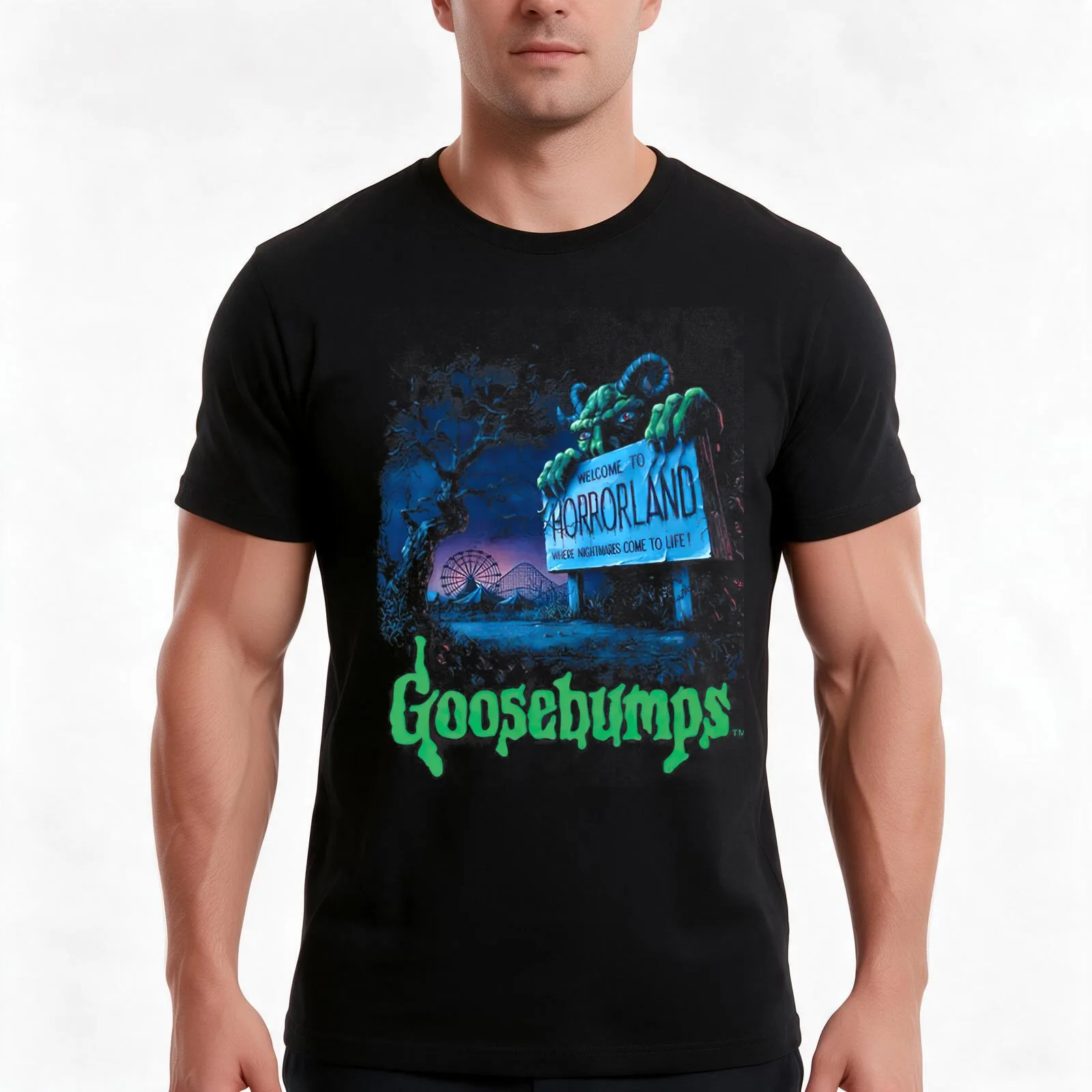 Goosebumps Horrorland Horror T-Shirt, Summer Casual Cotton Tee, Oversized Streetwear Tops, Vintage Graphic Print, 100% Cotton
