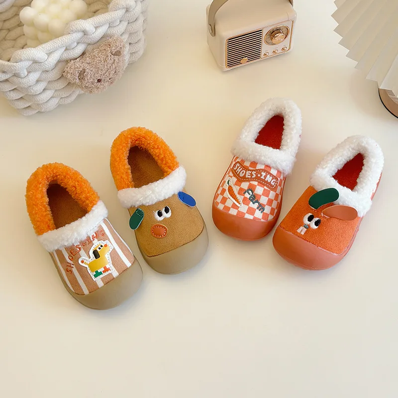 Kids Rabbit & Cartoon Dog Cotton Shoes Thickened Warm Anti-Slip Soft Sole Shoes for Boys and Girls
