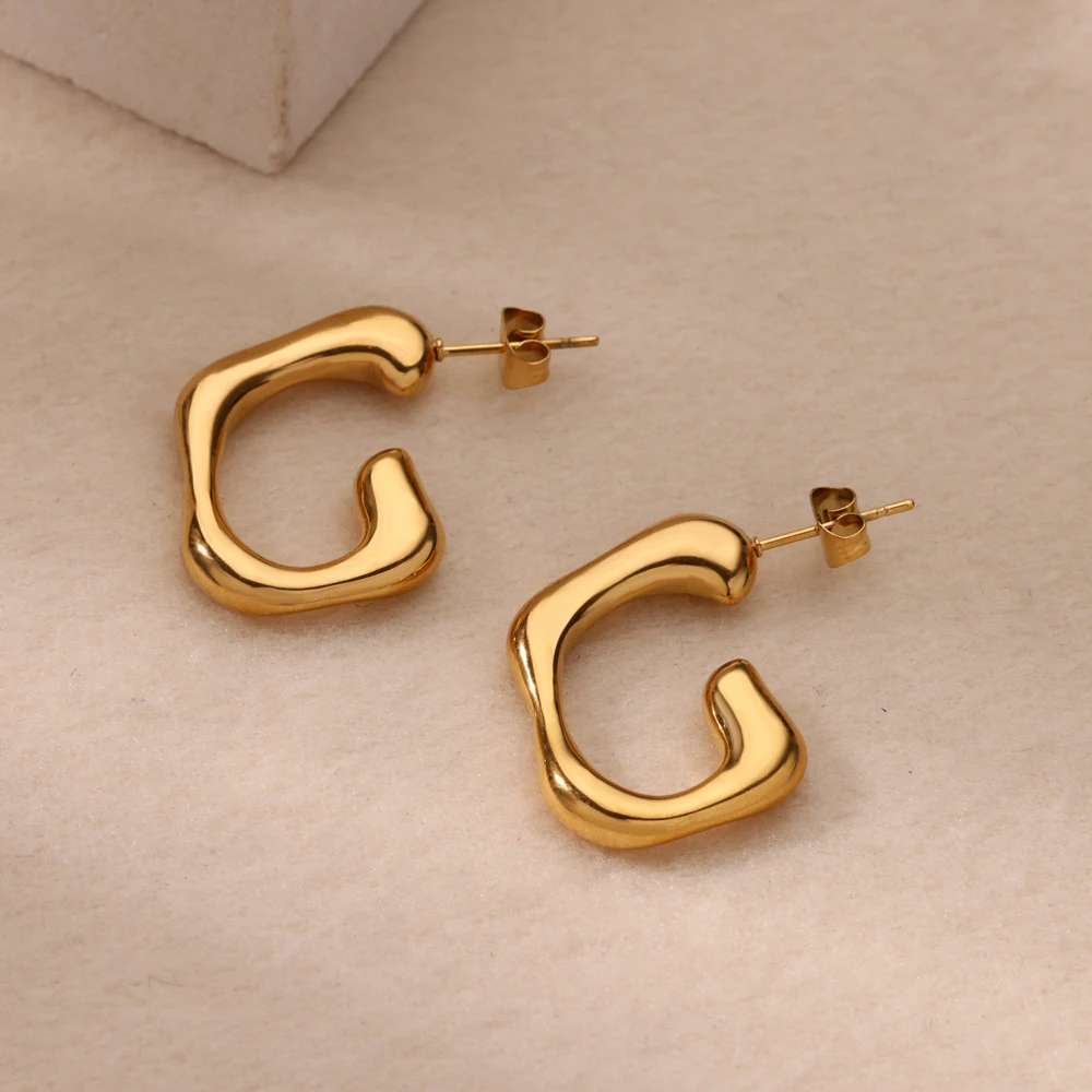 Irregular Butterfly Stainless Steel Stud Earrings for Women Gold Color Cute Wedding Aesthetic Geometric Earring Jewelry Gift BFF