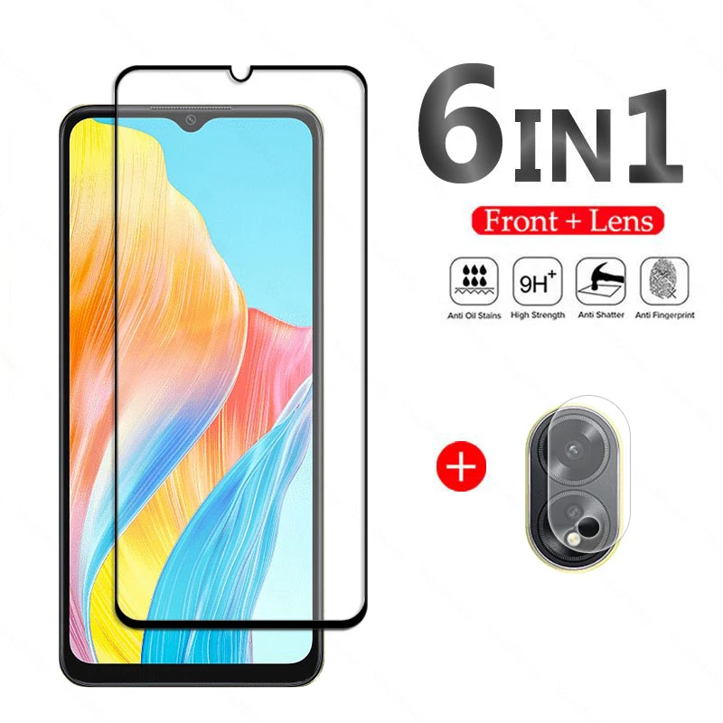 Película protectora de pantalla de vidrio para OPPO A38, película de cámara de pegamento completo, vidrio templado para OPPO A38