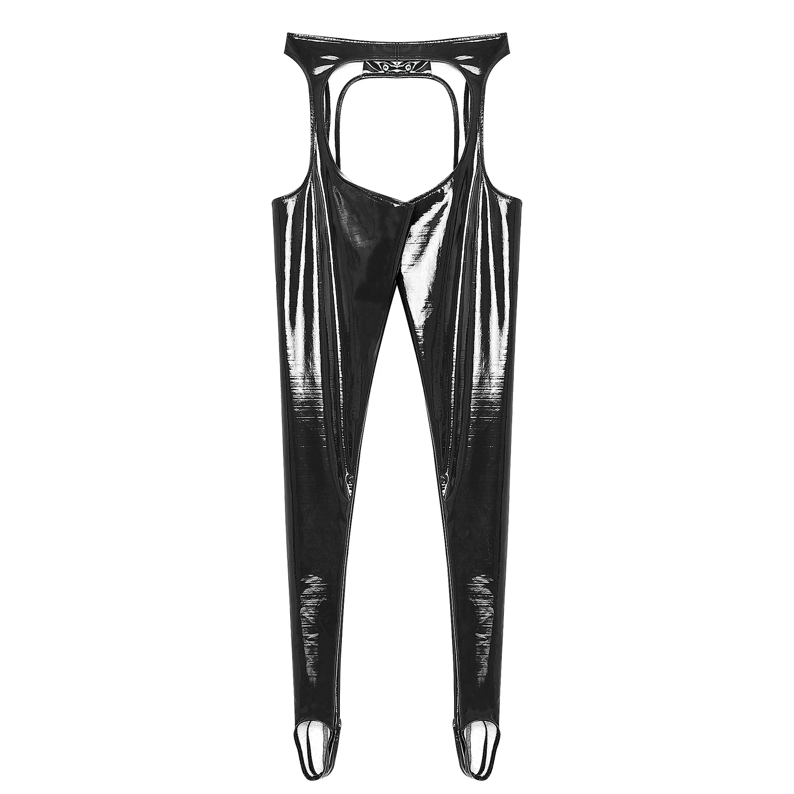 Women Patent Leather Chaps Pants Sexy Clubwear Buckle Waist Open Crotch Butt Thigh Leggings Cutout Skinny Pants Erotic Underwear