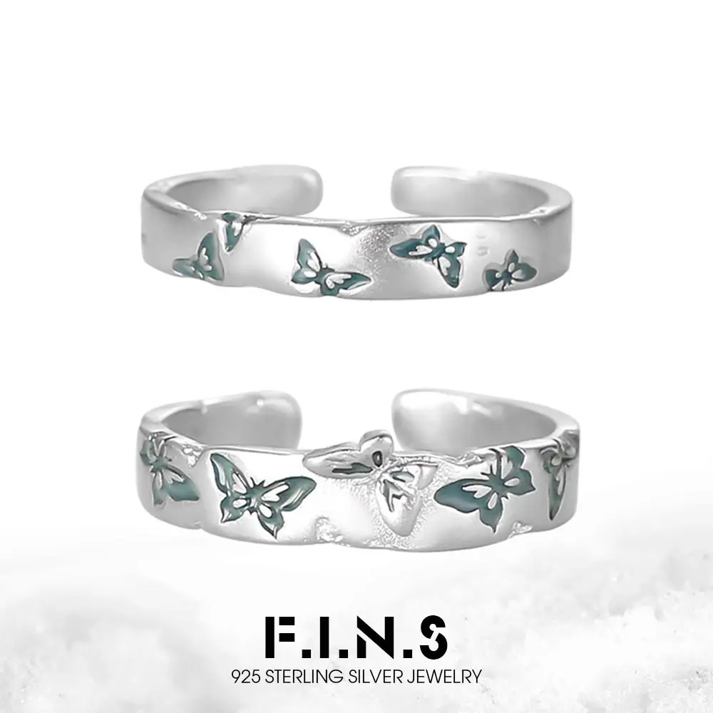 

F.I.N.S Stylish S925 Sterling Silver Butterfly Ring For Women Enamel Open Adjustable Stacked Finger Fashion Fine Jewelry Gifts