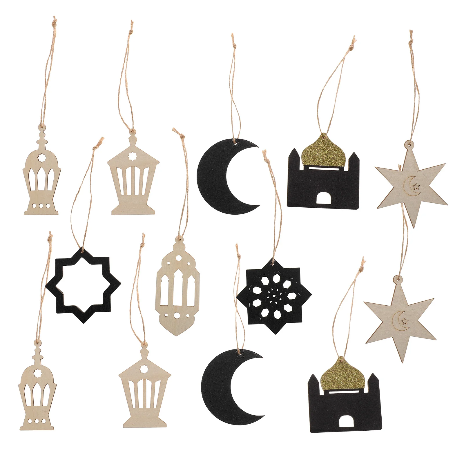 

40Pcs Ramadan Wooden Star Castle Moon Lantern Decorations Eid Mubarak Hanging Sign Home Festival Ornament Islam Decoration