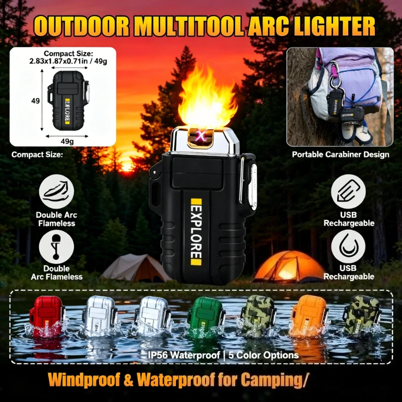 

Terrain Waterproof Dual Arc Lighter - USB Rechargeable, Windproof Flameless Plasma, Essential Survival Tool for Camping & Hiking