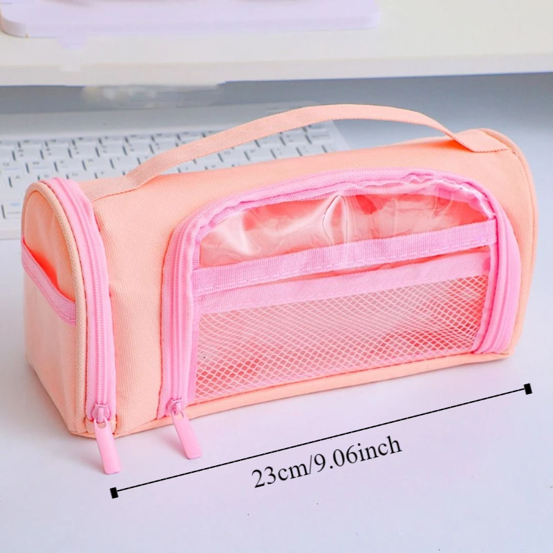 Canvas Transparent Pencil Case Dirt Resistant Multi-functional Large Capacity Pencil Bag Korean Style Portable