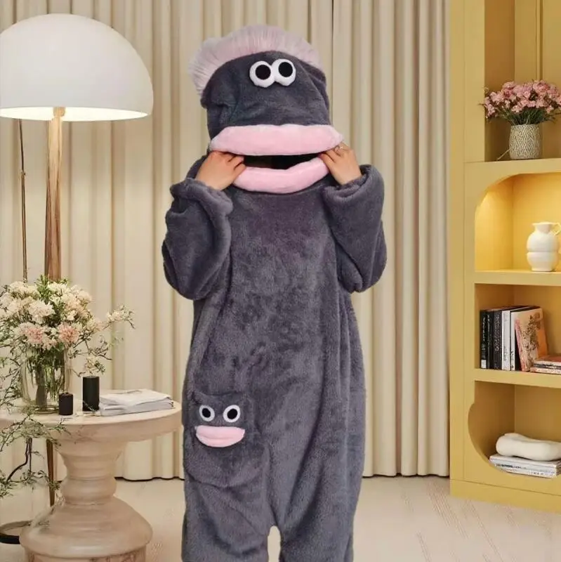 Have Hair Wacky Big Mouth Monster Winter Keep Warm Couple Set Pajamas Hooded At Home Soft Homewear Party Costumes Festival Gift
