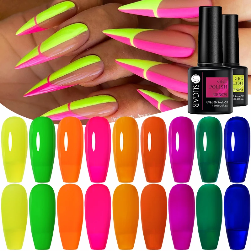 

UR SUGAR Neon Yellow Green Blue Pink Color Gel Nail Polish High Saturation Fluorescence Nail Art Manicure Semi-permanent Varnish