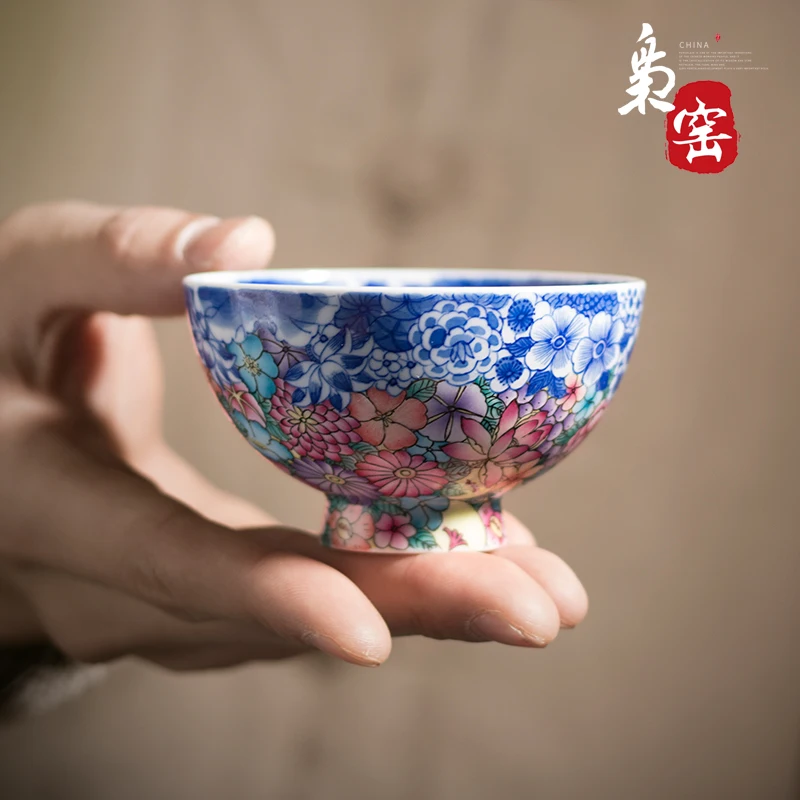 

Фарфоровая чашка Jingdezhen, одинарная чашка, ручная роспись, эмалированный синий и белый чайный набор Wanhua, чайная чашка ручной работы, чашка кунг-фу