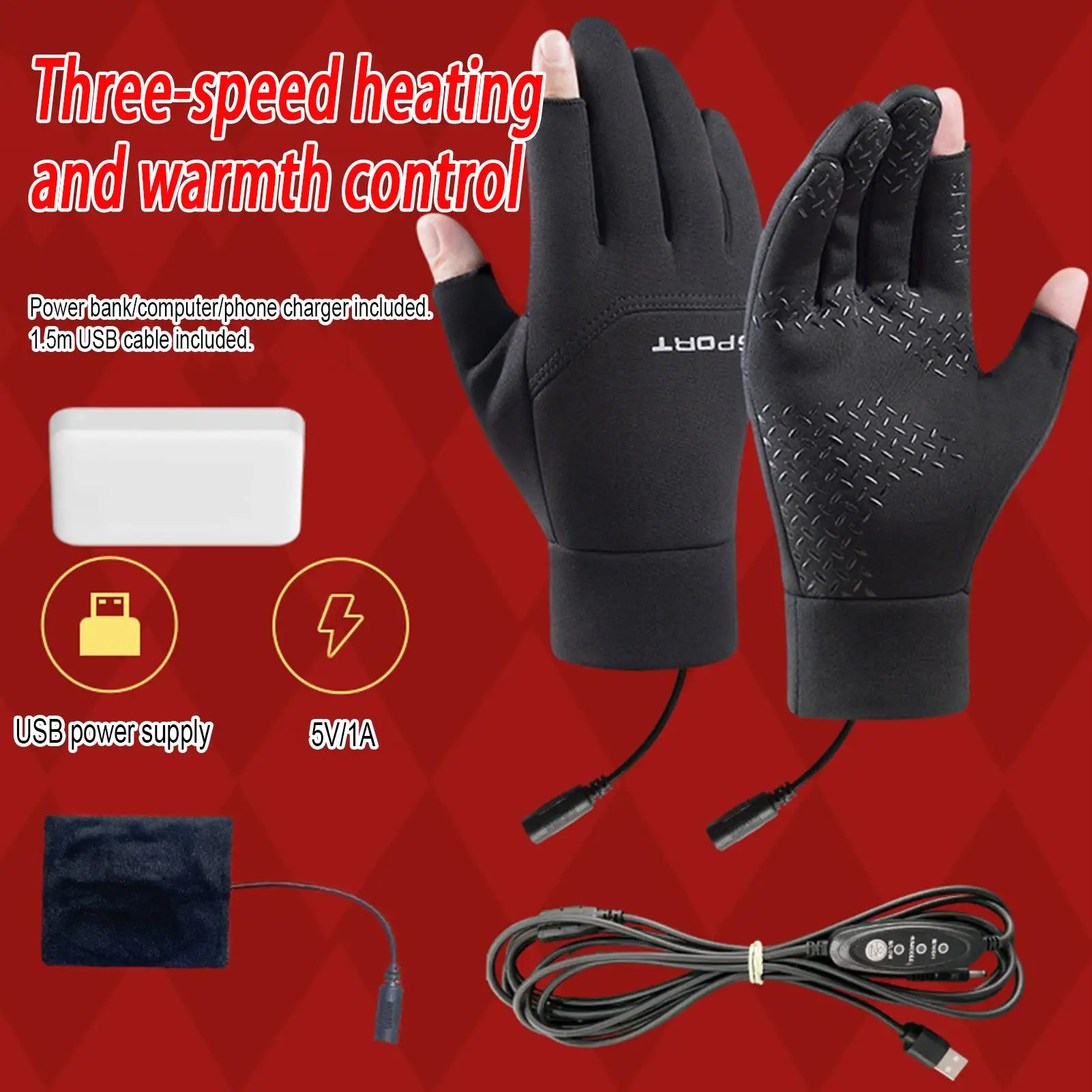 

Heated Gloves USB Touchscreen Ski Snowboarding Cold Weather Commuting Mitten For Sports Outdoor Hiking Cycling Biking camping