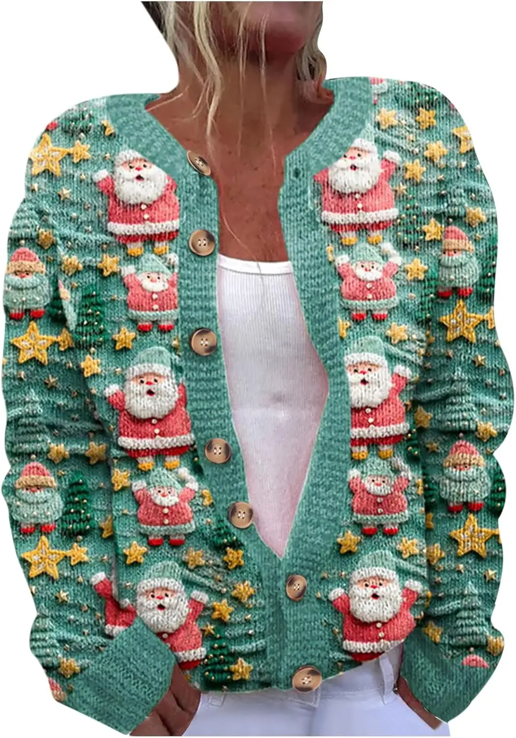 Cross border foreign trade independent station autumn new cardigan jacket single breasted button 3D printed Christmas snowman ja