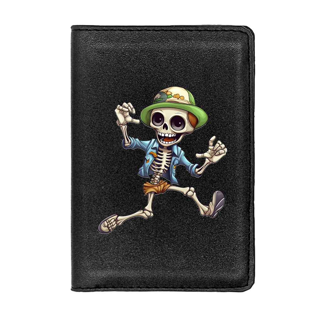 Classic Cute Skeleton Man design Passport Cover Men Women Leather Slim ID Card Travel Holder Pocket Wallet Purse Money Case