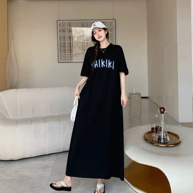 T-shirt ample mi-long ort-sav Dr coréen Sle h-ape Polyester vêtements d'extérieur d'été décontracté Faion jupe divisée