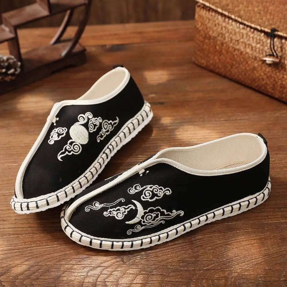 Vintage Canvas Wing Chun Kungfu Shoes Chinese Traditional Shoes Wushu Tai Chi Old Peking embroidery Cloth Shoes Martial Art shoe