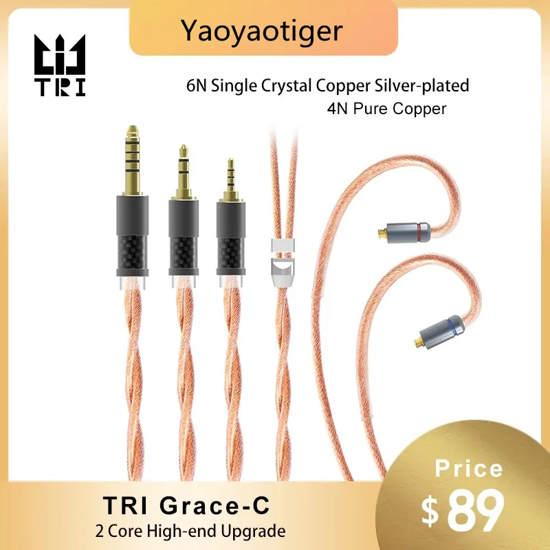 

TRI Grace-C 2Core 6N Single Crystal Copper Silver Plated+4N Pure Copper Mix HiFi Earphone Cable Earbuds Headset For KBEAR Robin