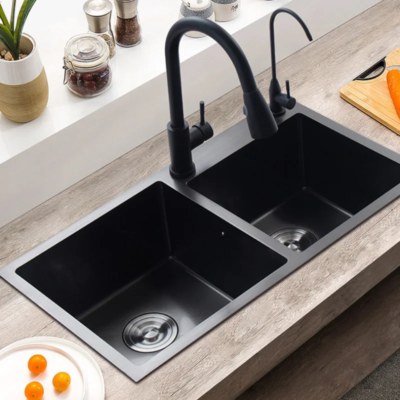 stainless steel Black Bathroom kitchen sink Double Bowl Customized quartz sink in kitchen Contains drain