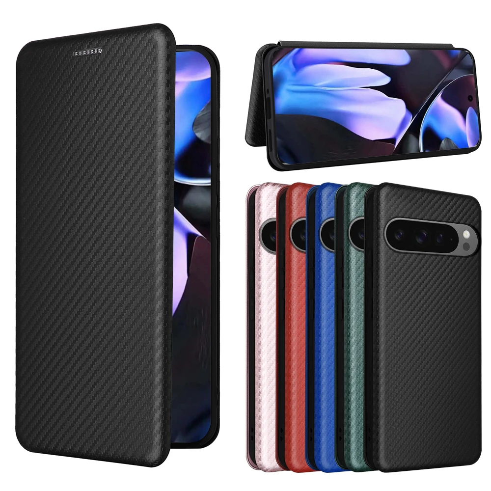 Protector shell capas Pixel 9ProXL Leather fundas wallet Phone Case For Google Pixel 9 Pro XL 9Pro XL carbon fiber pattern cover