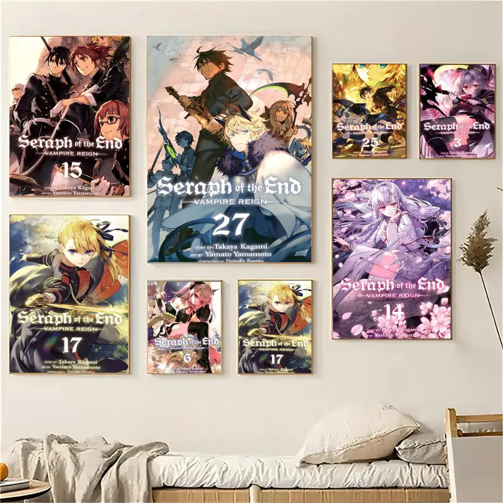 Cartoon Seraph Of The End Poster Self-adhesive Living Room Bedroom Party Bar Decor Moisture-proof Fade-resistant HD