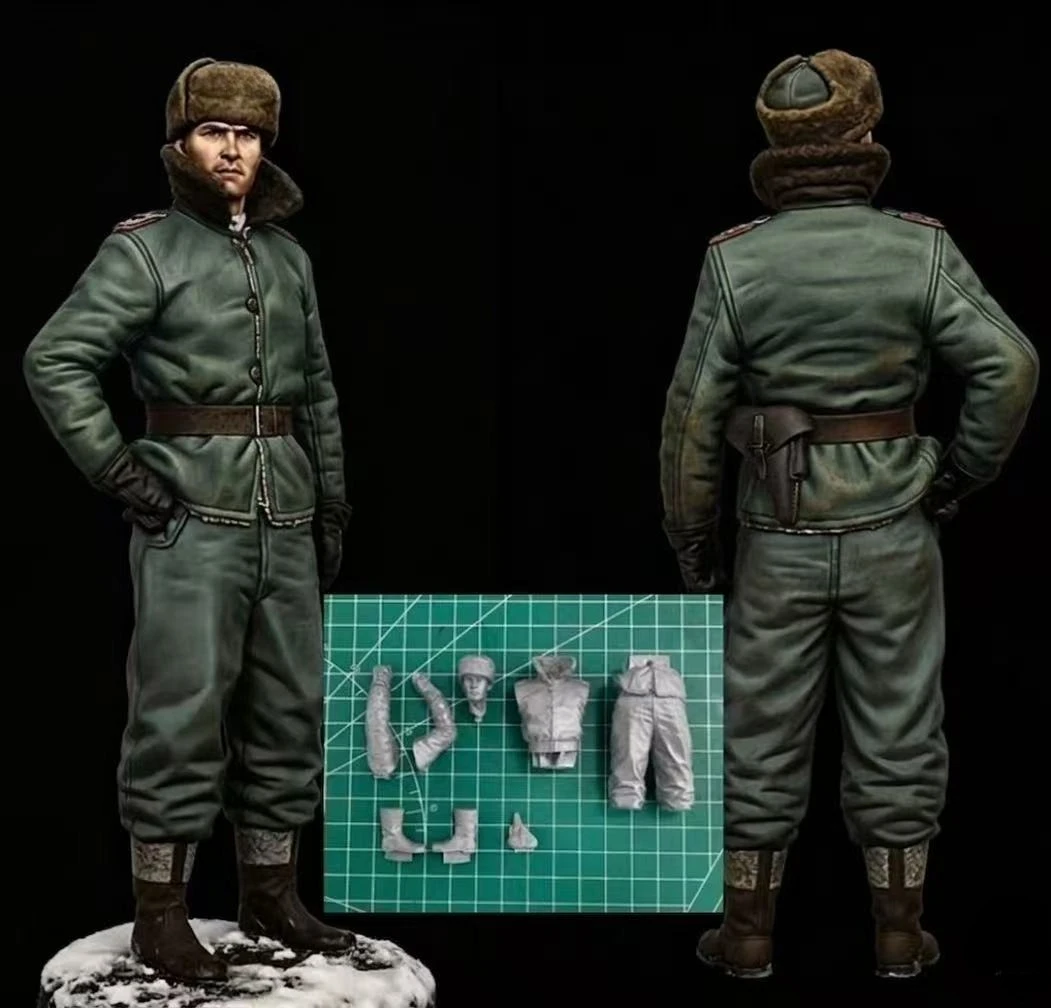 1/16 Maßstab Druckguss-Harz-Soldatenfiguren-Modellbausatz, historische Miniaturen, gepanzertes Fahrzeug, Offizier, Winter, unmontiert, unbemalt