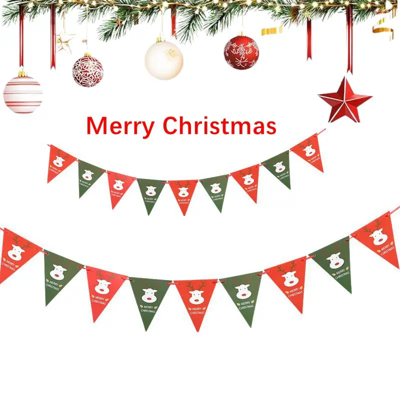 

1/10Pcs Merry Christmas Canvas Banner Red Green Christmas Reindeer Pennant Banner for Home Room Decor Christmas Holiday Supplies