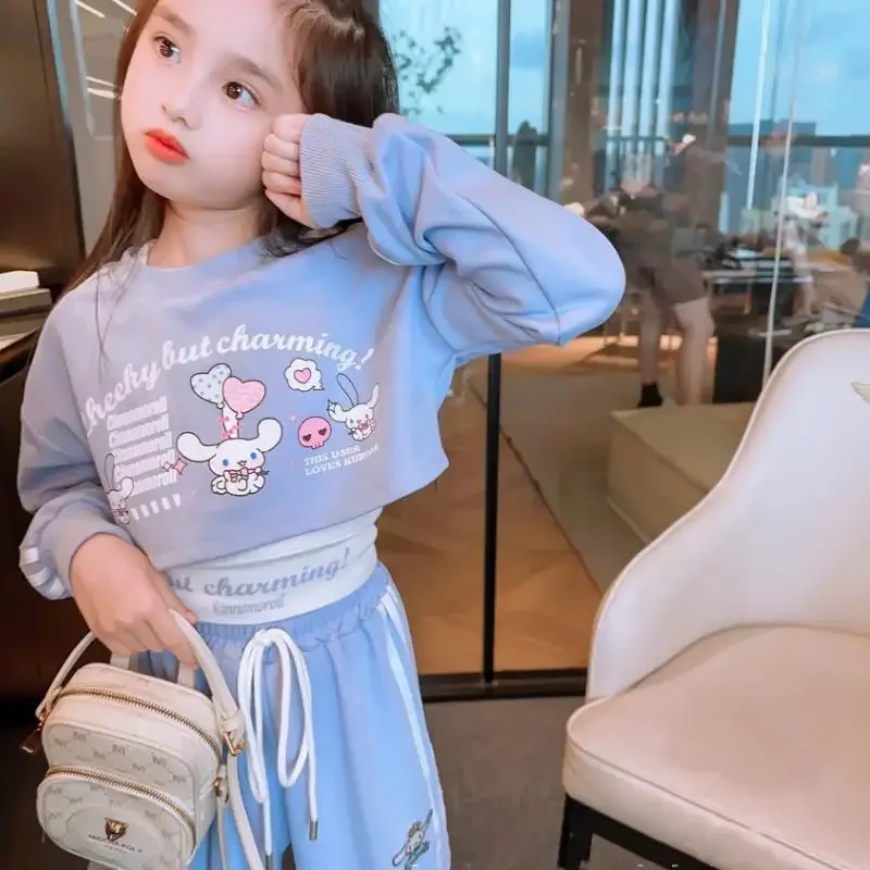 Sanrios My Melody Cinnamoroll Anime Kawaii Girls Kulomi Suit Autumn Fashion Girl Korean Style Casual Clothes Kids Sportswear Set