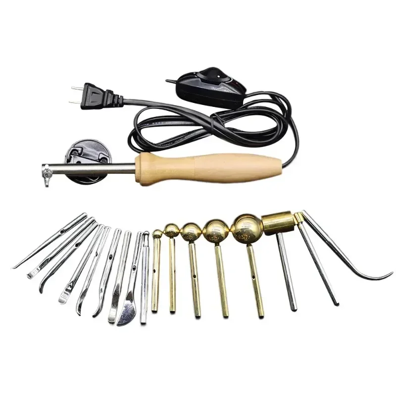 220V Imported Double-layer Inner Pyrographic Device Set 17 Head 22 Head Trowel Leather Carving Tool Flower Making Tools