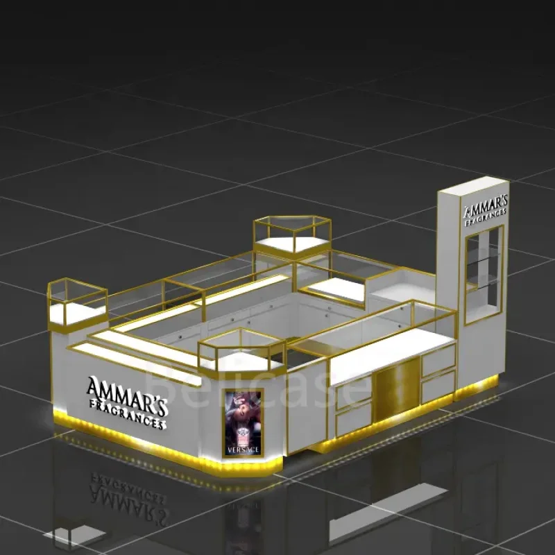 

Customized. high end retail perfume store furniture perfume glass display cabinets with LED lights luxury mall perfume kiosk