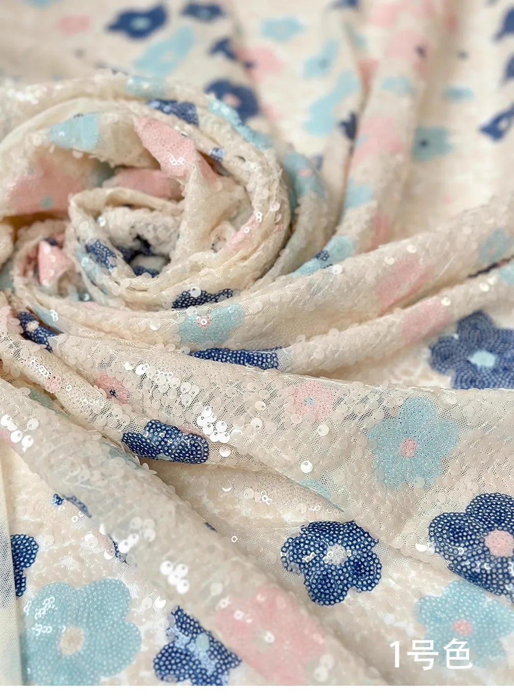 1 yard Sequin flower embroidery fabric Designer customized wedding dress cheongsam tissus fabric for clothing