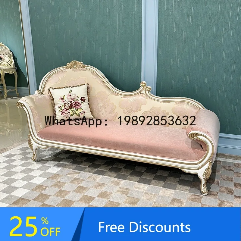 CZ French Fabric Chaise Longue European Palace Beauty Couch Neoclassical Embroidery Bedroom Bed End Ottoman