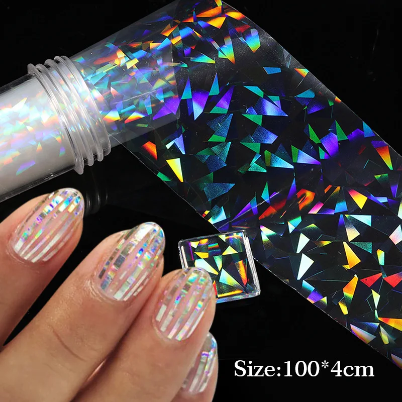 4X100Cm Aurora Nail Transfer Stickers Glitter Laser Nagelfolie Spiegeleffect Nail Transfer Sticker Holografische Marmeren Manicure Wrap