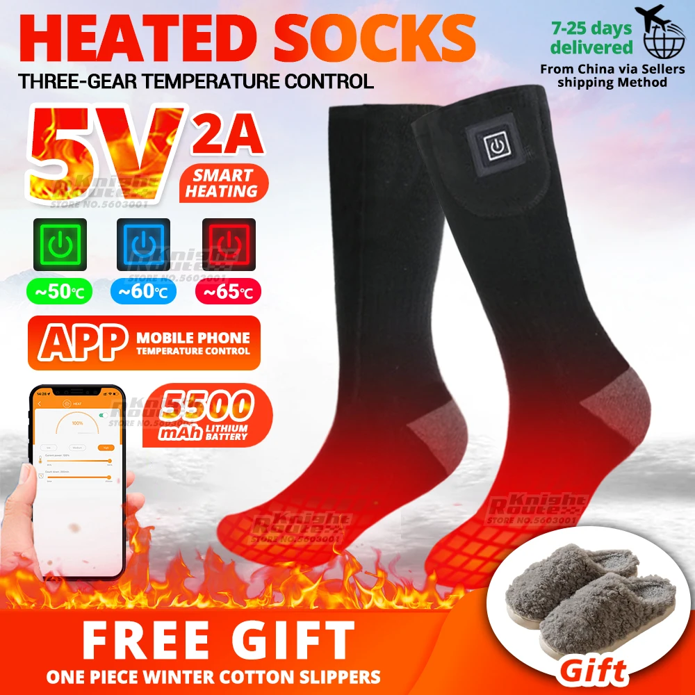 Heated Socks 5500mAh/APP Control (With Battery USB Rechargeable Fever Socks),Thermal Socks ,Foot Warmer Heating Socks Ski Winter