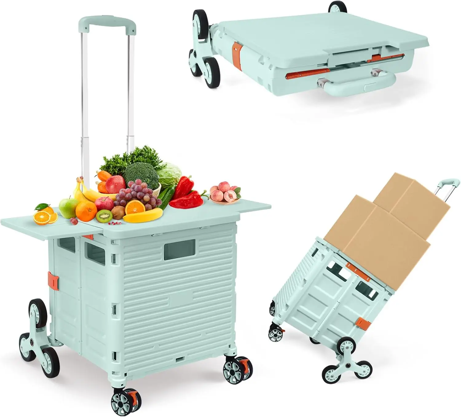 

Utility Cart with Stair Climbing Wheels,Collapsible Rolling Crate with Magnetic Lid Telescopic Cover,Telescoping Handle