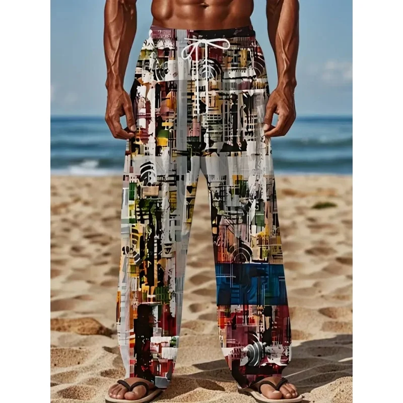 

Мужские повседневные свободные прямые брюки с 3D-принтом - длинные брюки с цифровой графикой, которые можно стирать в машине, подходят для осени/зимы
