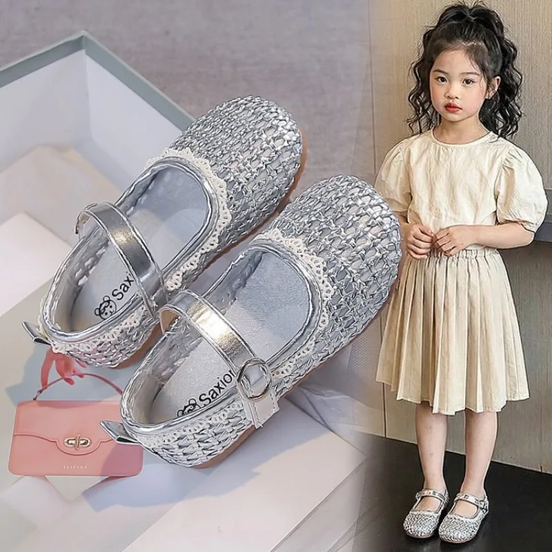 

2026 New Mary Jane Flats Kids' Breathable Lace Princess Shoes Children's Soft Sole Non-slip Casual Dress Shoes Party Wedding
