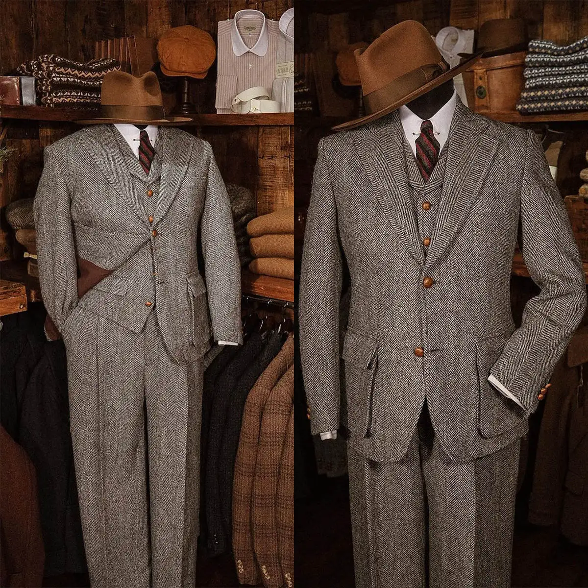 

Autumn and winter woolen slim-fit suit, formal dress for dinner party and casual daily men's suit. 3-piece Men's Suit.