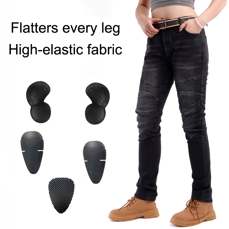 

Women Motorcycle Jeans Black with Knee Hip Tailbone Padding Protection Motocross Pants Fall Gear Spring Summer Riding Wear