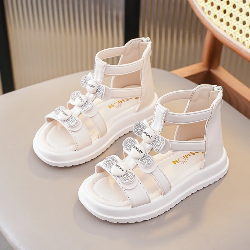 *Elegant/Comfortable Fish Mouth Water Diamond Girls' Sandals Summer Fashion Student Flat Princess Cute Children's Casual Sandals