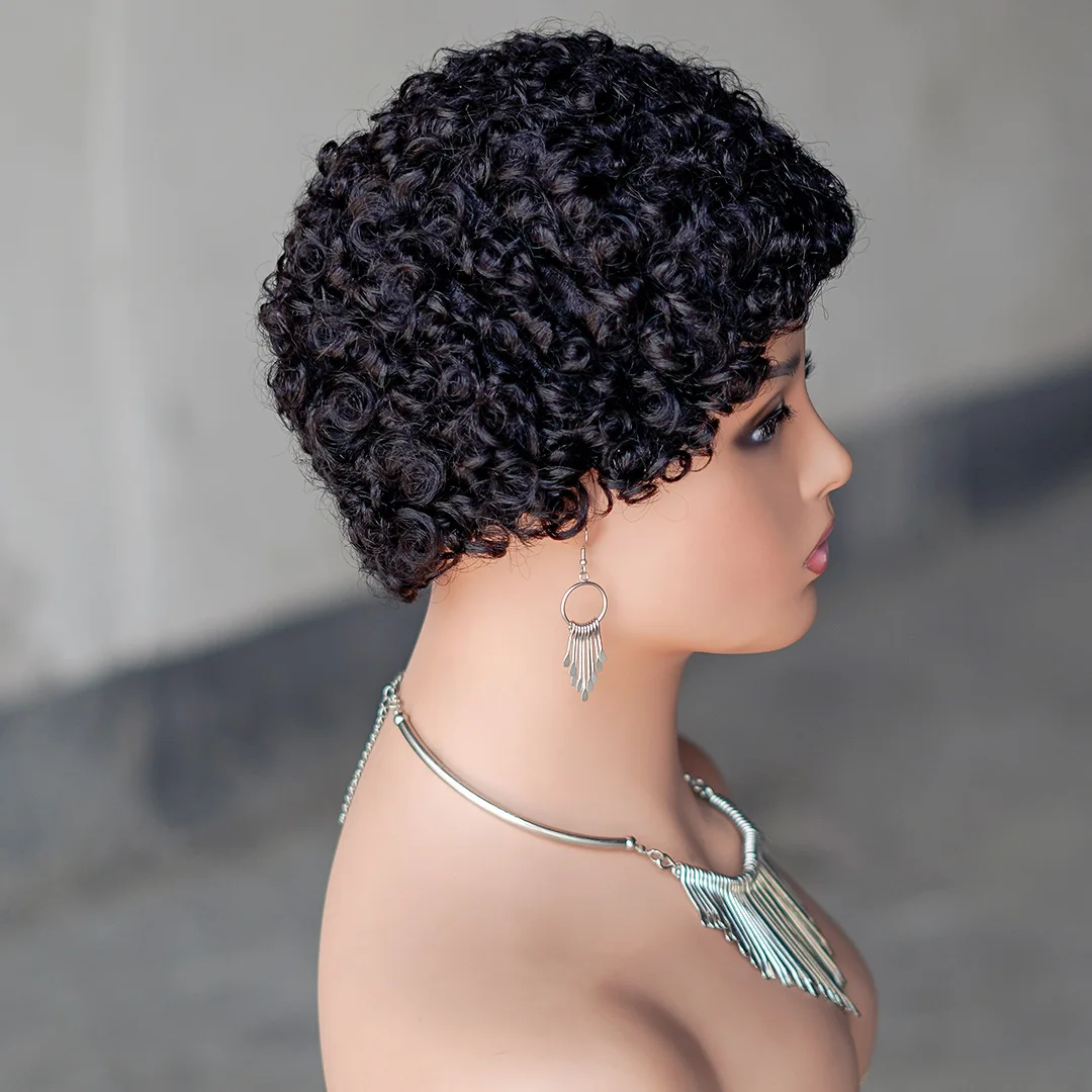 Afro Kinky Curly Pixie Wig Human Hair Pixie Cut Short Human Hair Wigs for Women Black Burgundy Honey Blonde Full Machine Wig