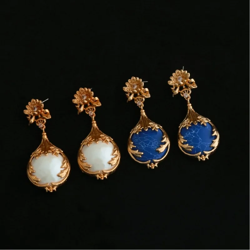 

Medium-style Lapis Lazuli Stone Glass Earrings Twig Shape Earrings for Women Niche Design Light Luxury High-end Accessories